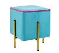 Baroni Home Puf Cuadrado de Terciopelo, Puf Tapizado para Salón, Otomana para Dormitorio, Turquesa con Borde Fucsia, 33x33x38 cm
