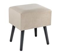 Baroni Home Puf de Terciopelo, Taburete Tapizado, Reposapiés con Patas de Madera 40X33X46 cm, Beige