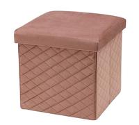 Baroni Home Puf Taburete Contenedor Plegable de Almacenamiento de Terciopelo Acolchado, Cubo Reposapiés Contenedor, 38x38x38 cm, Rosa Polvo