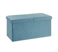 Baroni Home Puff Baúl Plegable, Contenedor de Almacenaje, Reposapiés 76x38x38 cm, Terciopelo, Azul Petróleo