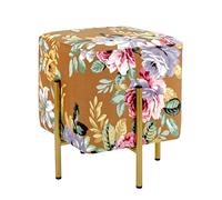 Baroni Home Reposapiés Cuadrado de Terciopelo, Puf Tapizado para Salón, Banco Puf para Dormitorio, Base de Flores Coñac, 33x33x38 cm