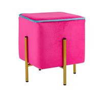Baroni Home Reposapiés Cuadrado de Terciopelo, Puf Tapizado para Salón, Otomana para Dormitorio, Fucsia con Borde Turquesa, 33x33x38 cm