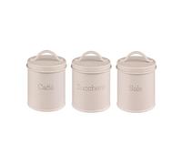 Baroni Home Set de 3 Botes de Cocina de Metal para Sal, Azúcar y Café, Diseño Elegante con Tapa, Botes Beige, 8x8x9 cm