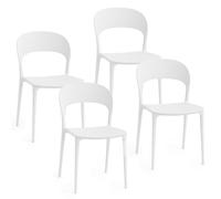 Baroni Home Set de 4 sillas Plástico Blanco - Apilables, sin Montaje, Fáciles de Limpiar, con Tapones Antideslizantes, para Cocina, Sala de Estar, Comedor, Exterior 41x38x77 cm, Respaldo Redondeado