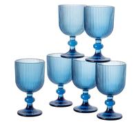 Baroni Home Set de 6 Copas de Vino de Vidrio Coloreadas y Decoradas con Rayas en Relieve 20 opas Elegantes Lavables en Lavavajillas, 8x8x14,5 cm, Azul