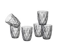 Baroni Home Set de 6 Piezas de Vasos Diamante de Vidrio Coloridos y Decorados con Rombo en Relieve 28 legantes Vasos Lavables en Lavavajillas, 8x8x10 cm Fumé