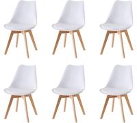 Baroni Home Silla de Comedor o de Trabajo con Patas de Madera, Silla Ergonómica con Cojín Integrado, 50X48X82 cm (Blanco, 6)