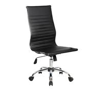 Baroni Home Silla de oficina de piel sintética sin reposabrazos con ruedas, asiento de escritorio giratorio con ruedas de acero, para estudio y trabajo, 85 x 47 x 40 cm (negro) ejecutivo
