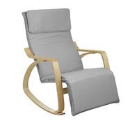 Baroni Home Silla Mecedora de Interior con Reposabrazos de Madera para Salón, Dormitorio, Sillón Mecedora Ergonómica de Tela con Reposacabezas y Reposapiés Regulable 5 Alturas, Máx. 150 Kg, Gris