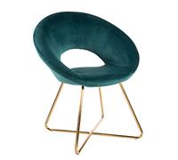 Baroni Home Sillón Circular Tapizado en Terciopelo Azul petróleo con Patas de Hierro Dorado. Cómodo sillón de Oficina o Silla de Comedor con Asiento ergonómico 71x59x84 cm