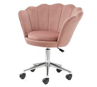 Baroni Home - Sillón con Respaldo Tapizado en Terciopelo, Con Ruedas Plateadas, Silla De Escritorio con Ruedas, Regulable en Altura, Súper Cómoda, Rosa Viejo, Medidas 69x71x84 cm