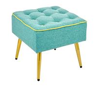Baroni Home Taburete Acolchado de Tela, Taburete Cuadrado con Patas de Madera Natural, reposapiés, Silla, 40x40x35 cm, (Turquesa Borde Verde)