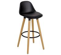 Baroni Home Taburete con Respaldo y cojín, reposapiés - Diseño Moderno, Taburetes Altos de PU y Madera de Acero para casa y Restaurante, 40x42x92 cm, Negro, 1 Unidad