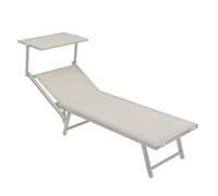 Baroni Home Tumbona con estructura de aluminio y techo parasol, cómoda y resistente, tumbona de jardín, playa, piscina revestida de textileno, 60 x 190 x 35 cm (blanco, 1)