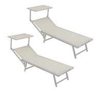 Baroni Home - Tumbona de tomar el sol plegable, cama de sol plegable, tumbona de exterior con parasol, tumbona de jardín de tomar el sol de estructura de hierro ajustable, 90x181x59 cm, blanco, 2