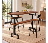 Barra Alta De Cocina, Mesa Bistro Industrial, Mesa Pub Madera Maciza | Madera Gruesa, Estructura Metálica De Tubería Diseño Estrecho Para Cocina, Comedor Bar, Sin Taburetes(Walnut,L70.9"/180cm)