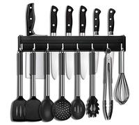 Barra con Colgador de Utensilios Cocina con 8 Ganchos Extraíbles Utensilios de Cocina del Soporte de la Pared con Empulgueras y Pegamento, Aluminio, 50cm/19.7in