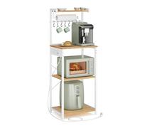 VASAGLE Estantería de Cocina con Enchufe Múltiple, Barra de Café de 4 Niveles con Estante Ajustable, 8 Ganchos S, Soporte de Microondas, 40 x 45 x 140 cm, Roble Dorado y Blanco Nube KKS013YA06