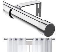 Barra de Cortina, 76-340cm Barra para Cortinas Extensible con Soportes, 16 mm de Diámetro Barra de Cortina Juego Ajustable de Herrajes de Acero Inoxidable Decorativa para Dormitorio/Plata