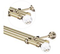 Barra para cortinas de 600 cm para montaje en pared, barra para cortinas de 19 mm, doble, color dorado envejecido, juego de barras para cortinas con adornos de cristal