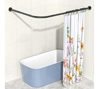 Barra De Cortina Ducha Curva Extensible Sin Taladro, Barra De Cortina De Ducha En Forma De L, Barra Cortina Ducha Extendida De Acero Inoxidable, Negro, para Baño, Vestidor
