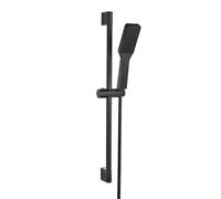 Barra de Ducha 70cm de Acero Inoxidable en color Negro Mate, Con soporte regulable, maneral cuadrado y flexo de acero Inox.