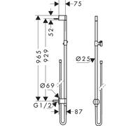 Barra de ducha Hansgrohe Axor One con conexión a la pared y manguera de ducha, modelo 48792700