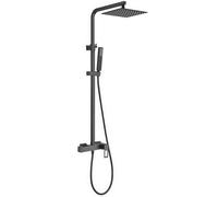 Barra de ducha monomando cuadrada ajustable 120 cm rociador 20 cm con maneta hueca negro mate Cabrera de Valaz
