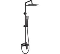 Barra de ducha monomando cuadrada extensible de 80 a 120 cm negro mate rociador 20 cm Vinalopo de Valaz