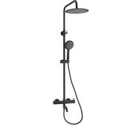 Barra de ducha monomando redonda negro mate altura 90 a 150 cm con rociador fijo y alcachofa Jabalón de Valaz