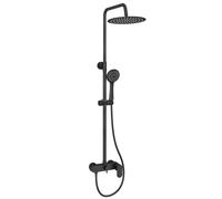Barra de ducha monomando redonda negro mate altura de 90 cm a 150 cm con rociador fijo y alcachofa Viar de Valaz