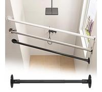 Barra esquinera para colgar en la pared, retráctil, giratoria de 180°, barra de ducha en acero inoxidable, soportes para colgar ropa, color negro, 140 cm