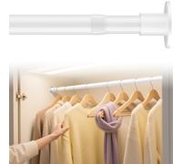 Barra para Armario Extensible, 38-213cm Riel tubo para Ropa Ajustable de Acero Inoxidable para Armario de Dormitorio/Blanco Mate