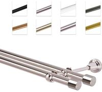 Barra para cortinas, 19 mm, montaje en pared, doble riel, acero inoxidable, 320 cm