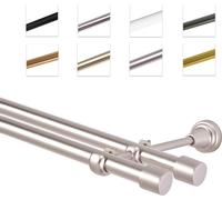 Barra para cortinas, 19 mm, montaje en pared, doble riel, cromada mate, 400 cm
