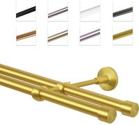 Barra para cortinas, 19 mm, montaje en pared, doble riel, latón dorado, 400 cm