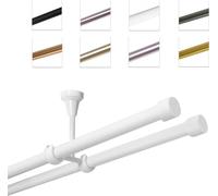 Barra para cortinas, 19 mm, montaje en techo, doble riel, blanca brillante, 320 cm