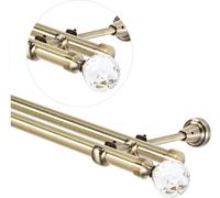 Barra para cortinas de 160 cm para montaje en pared, barra para cortinas de 19 mm, diseño antiguo, color dorado, juego de barras para cortinas con adornos de cristal