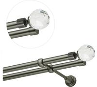 Barra para cortinas de 200 cm para montaje en pared, barra para cortinas de 19 mm, doble, estilo antiguo, acero, juego de barras para cortinas con adornos de cristal
