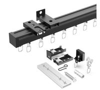 Barra para cortinas, montaje en techo, 406,4 cm, color negro, aluminio