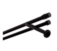 Barra para cortinas negra mate, estable, de 19 mm de diámetro, con sistema de fijación cilíndrico, fácil de instalar. Lugar de montaje: pared. Doble, de 320 cm