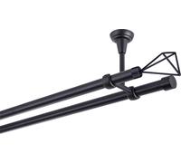 Barra para cortinas negra mate, estable, de 19 mm de diámetro, con sistema deslizante, montaje sencillo, lugar de montaje: techo, de doble carril, 240 cm