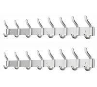 Barra para perchero Ibzoa® de acero inoxidable con 8 ganchos dobles, color mate, dimensiones 43x9,5x4,5 mm, grosor 2 mm, distancia entre tornillos 32 cm, capacidad de carga hasta 10 kg, incluye 2 torn
