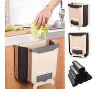 Barrageon Plegable Papelera Cocina Colgante Contenedores de Basura Plegados Papeleras Papeleras Papeleras Desechos Casa Colgante Empotrable Puerta Armario Baño Cajón Durable 8L Con 200 Bolsas de