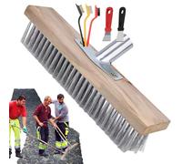 Barredora De Alambre Rígido - Escoba Con Componentes Acero Inoxidable, Cabezal Grueso, Cepillo Fregado Soporte Reforzado | Garaje Terraza Cocina Pisos Concreto Pavimento Exterior Asfalto Limpieza Acer