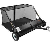 Barredora de césped de arrastre, barredora de jardín de 122 cm, con bolsa de 26 pies cúbicos de capacidad, colector de hojas y césped con cuerda para vaciado, altura de barrido ajustable, barredoras p