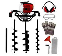 Barrena Taladro de Tierra con 3 Brocas Ahoyadora Excavadora en Espiral Motoperforadora para Cavar Agujeros Motor Gasolina 52cc 2 Tiempos 3CV 9000rpm Poste de Extensión+EPI+Kit Herramientas Incluidos