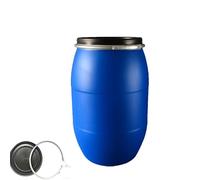 Barril Plástico Alimentario con Tapa Hermética y Aro Metálico, Bidón Azul HDPE para Agua, Fermentación, Transporte y Uso Industrial 30L-200L(120l)