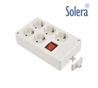 Base bipolar 5 tomas con t/t lateral 16a 250v blanco + interruptor luminoso solera 8105il
