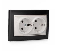 Base bipolar fija doble T/TL 16A color negro, serie Europa; para instalación eléctrica en hogares y oficinas.